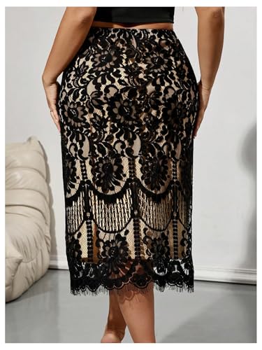 SHENHE Women's Plus Size Floral Lace Skirt High Waist Business Work Casual Elegant Midi Skirt3