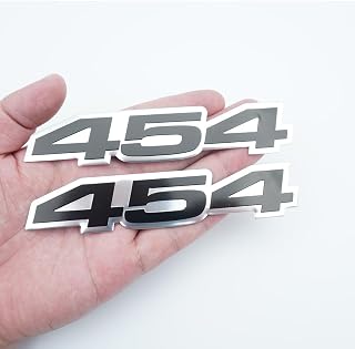 Pair Set VMS Racing 454 Letter Highly Polished Real Aluminum Car Truck Engine Swap Badge Emblem Nameplate (Silver Black)