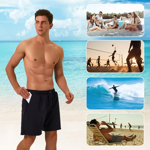 Aureonus Badehosen für Herren Badeshorts Herren Kurz Schnelltrocknen Kurze Schwimmhose Männer Strandhose Men Badehosen mit Mesh-Futter und Reissverschluss Schwarz M