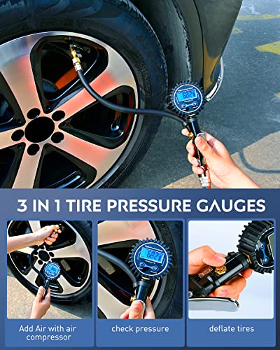 Image of Nilight - 50057A Digital Tire Inflator Deflator with Pressure Gauge 250 PSI Air Chuck and Compressor Accessories with Rubber Hose and Quick Connect Coupler for 0.1 Display Resolution