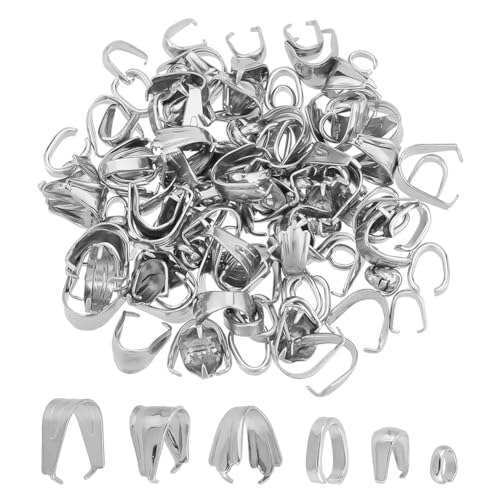 UNICRAFTALE About 120Pcs 6 Styles Stainless Steel Pinch Clips Clasp Bail Snap On Bails Hook Pendant Clip Clasp Metal Connector Clasps Pendant Clasps for Neckalce Jewelry DIY Craft Making