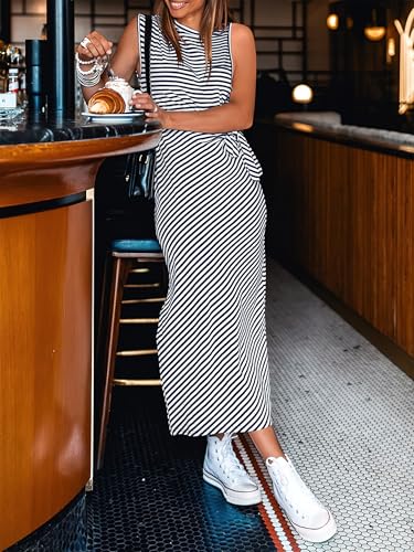 ANRABESS Womens Summer Casual Sleeveless T Shirt Midi Dress Slim Fit Tie Waist Split Tank Long Dresses 2025 Vacation Sundress2