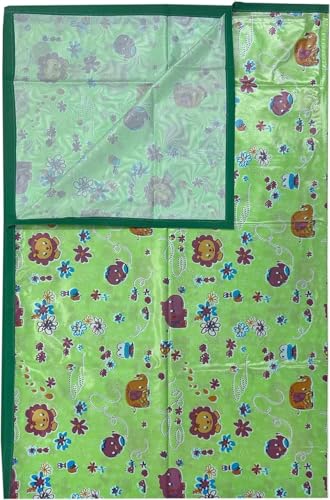 Image of Waterproof PVC Plastic Mattress Protector Double Bed Flat Bedsheet with Elastic for Babies Girls & Boys (Green Hippo)