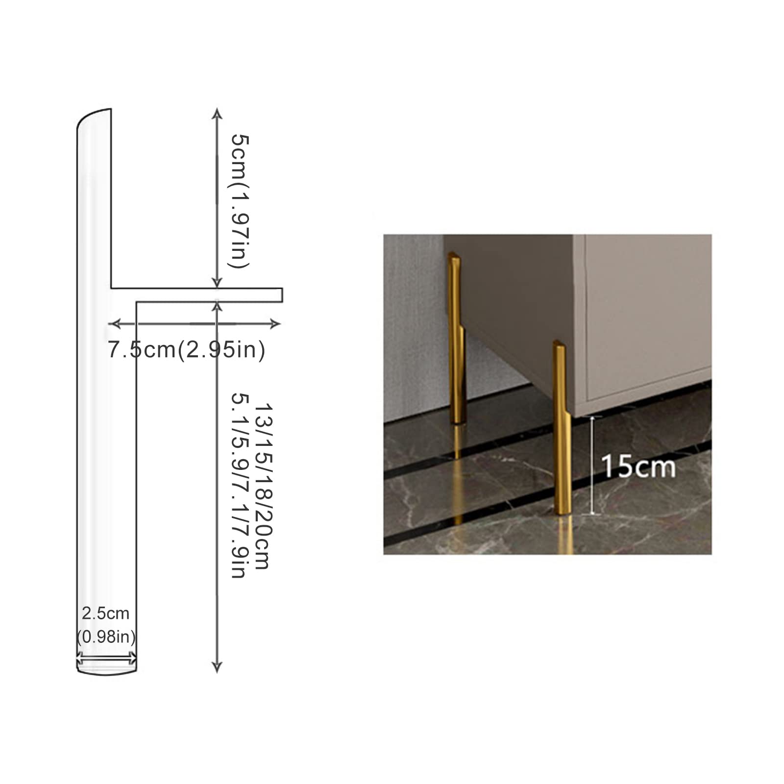 Gambe per mobili in Metallo, Set di 4 Piedini di Ricambio Neri/Oro/Argento per divani, tavolini e armadietti Fai da Te, Viti Incluse