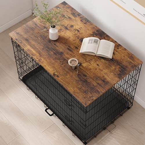 Piskyet Dog Crate Topper Wood Countertop for 48 42 36 30 24 inch Dog Cage, Dog Crate Cover,Dog Kennel Topper(Crate Not Include) (Rustic Brown, for 42 Inch Crate) - Image 3