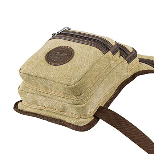 Genda 2Archer Canvas Multi-Pocket Waist Bag Light Hiking Leg Bag (Light Khaki) #TOP4