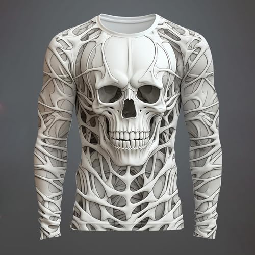 Mens Skeleton Shirt Long Sleeve Funny Skull Rib Cage 3D Print T Shirts Trendy Crew Neck Tshirt Holiday Party Outfits2