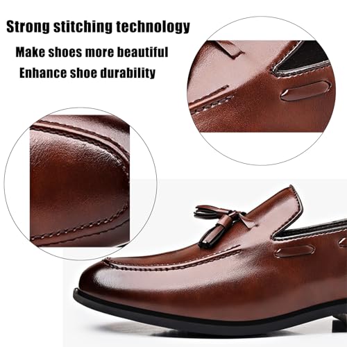 Men's Vintage Leather Tassel Oxford Loafers,Fashion Pointed-Toe Slip-on Tuxedo Dress Shoes,Casual Non-Slip Business Formal Work Shoes3