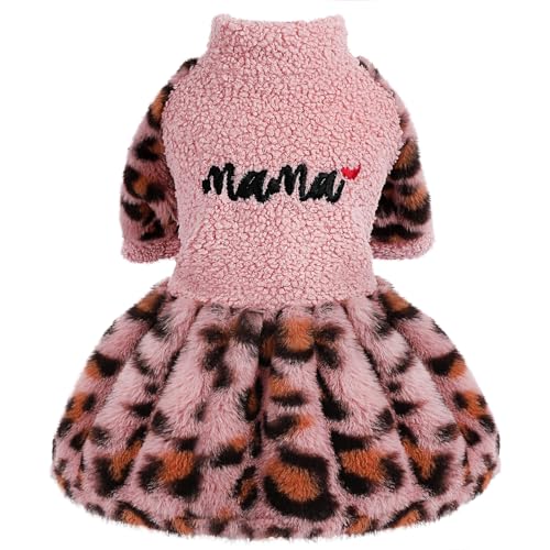 Leopard-Dog-Sweater-Dress-Fleece-Puppy-Dresses-for-Small-Dogs-Girl-Winter-Warm-Pet-Clothes-Female-Birthday-Party-Outfit-for-Chihuahua-Yorkie-Shih-Tzu-Teacup-Cold-Weather-Cat-Apparel-Skirt-Clothing