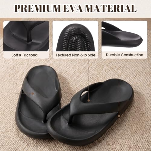 Image of Shinymoon 6 Pairs Non Slip Platform Flip Flops Bulk, Assorted Size Lightweight Pillow Slippers, White Black Soft Bath Shower Sandals, Thick Sole Pool Slides for Women Guest Home Hotel, Size 7.5-11.5