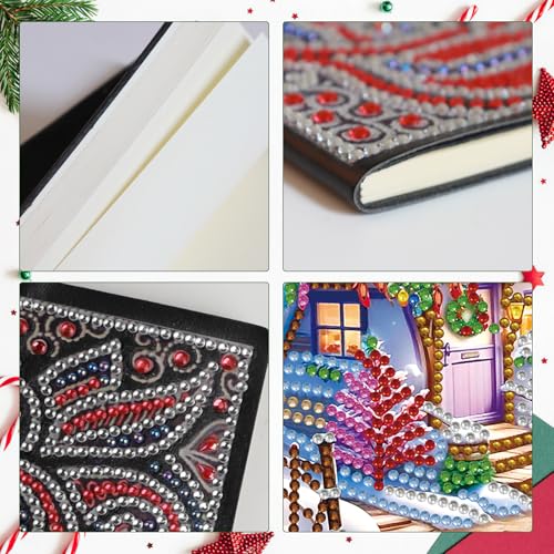 Image of 5D Diamond Painting Notebook, DIY Snowy Christmas House Leather Cover Diary, Special Shaped Diamond Art Sketchbook, 100 Pages /50 Sheets A5 Blank Journal for Writing, Office, Study, 21 x 14.5 cm