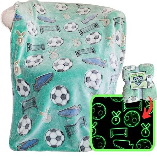 Soccer Throw Blanket: Glow in The Dark, Cozy, Soft, Fleece Blanket for Boys and Girls with Soccer...