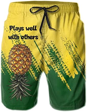 Plays Well with Others Men's Swim Trunks Quick Dry Swimming Trunks Upside Down Pineapple Beach Shorts with Mesh Lining M
