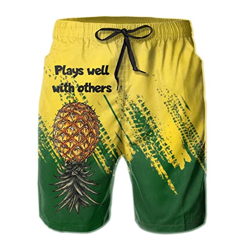 Plays Well With Others Men's Swim Trunks Quick Dry Swimming Trunks Upside Down Pineapple Beach Shorts With Mesh Lining M #TOP3