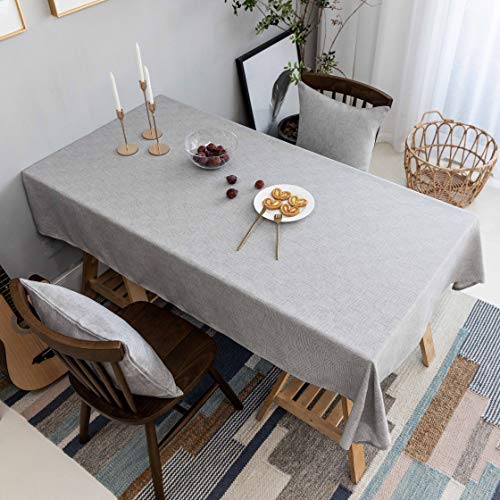 Home Brilliant Textured Linen Tablecloth Solid Farmhouse Checker Grey Table Cover for Indoor Outdoor Parties Table Clothes for Dining Table, 52 x 102 inch, Light Grey