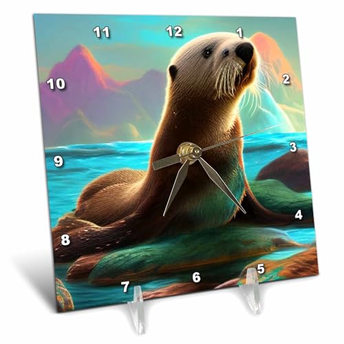 3dRose Cute Funny Cool Sea Otter Beach Art for Otter Lovers and Beach... - Desk Clocks (dc-380901-1)