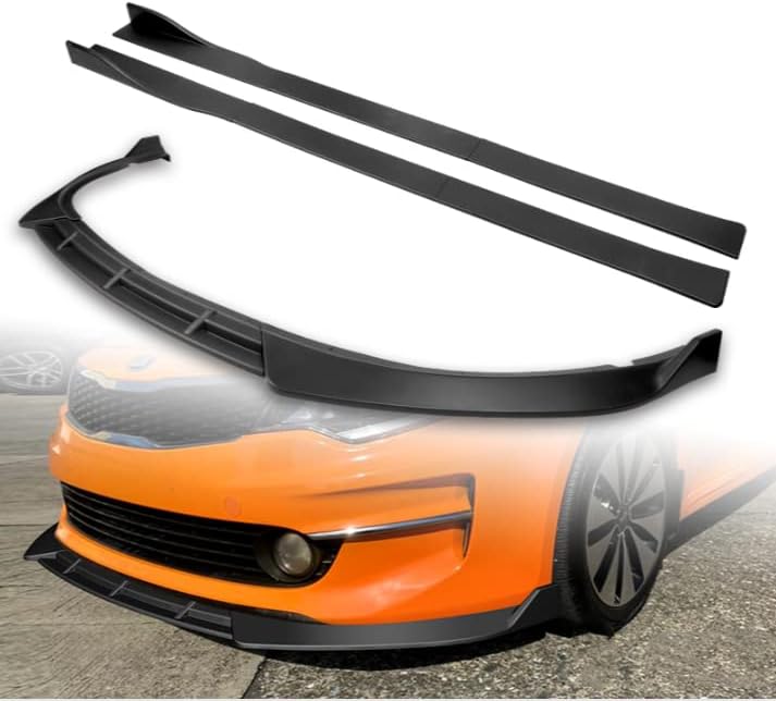 3PCS Front Bumper Body Kit Spoiler Lip Compatible with 2016-2018 Kia Optima LX/EX + 6PCS Side Skirt Extension Rocker Splitters Diffuser Lip 86" x 4" (Unpainted Matt Black)