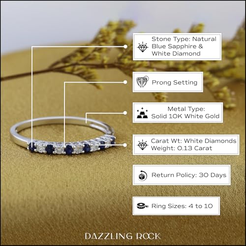 Dazzlingrock Collection Alternate Round Blue Sapphire & White Diamond Stackable Wedding Band in 10K Solid Gold4