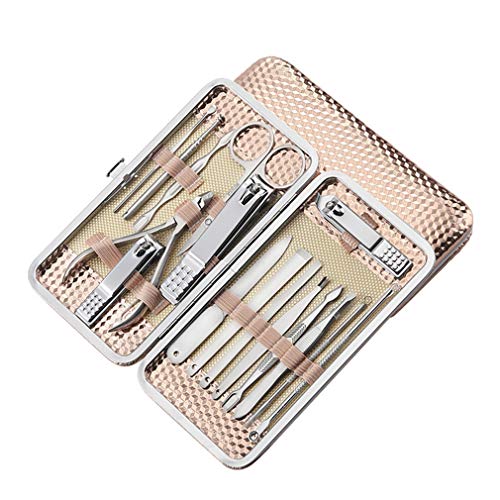 HSOYGE Kit de cortaúñas para pedicura y manicura, 16 Piezas, Kit de cortaúñas Profesional, Herramientas para el Cuidado de la pedicura, Kit de Aseo, Herramienta de manicura, con Estuche para Viajes