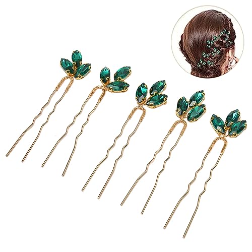Asixxsix Rhinestone Hair Pins, 5 Pieces Green Crystal, Victorian Style, Suitable for Women Perfect for Weddings Proms & Parties, Adults - Image 4