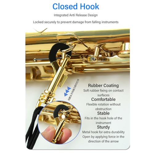 Saxophone Shoulder Harness, 360 Degree Swivel Support Adjustable Saxophone Shoulder Strap with Metal Snap Hook for Alto Tenor Soprano Saxophone, Flute - Thumbnail 5