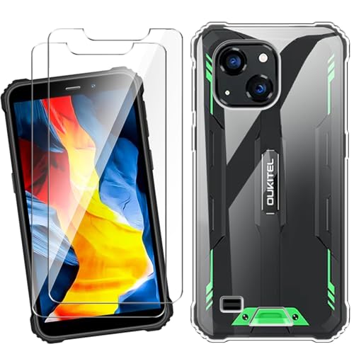 HuiYouMY Cover per Oukitel WP32 (5.93) con 2 Pezzi Pellicola Protettiva in Vetro Temperato, Trasparente Custodia Silicone Morbida TPU Ultra-Sottile AntiGraffio Antiurto Case - Clear