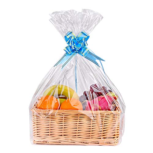 Petutu 15 Pack Large Clear Cellophane Gift Bags for Baskets (24"x30") – 2 Mil Thick Basket Wrap for Gift Packaging, Transparent Wrapping for Christmas, Weddings, Baby Showers, Birthdays & More