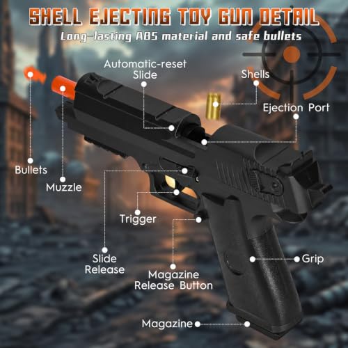 Image of Guns for Boys 14+ Years |Shell ejecting Gun semi Automatic | Toy Pistol Gun Original Mechanism'' (Black)