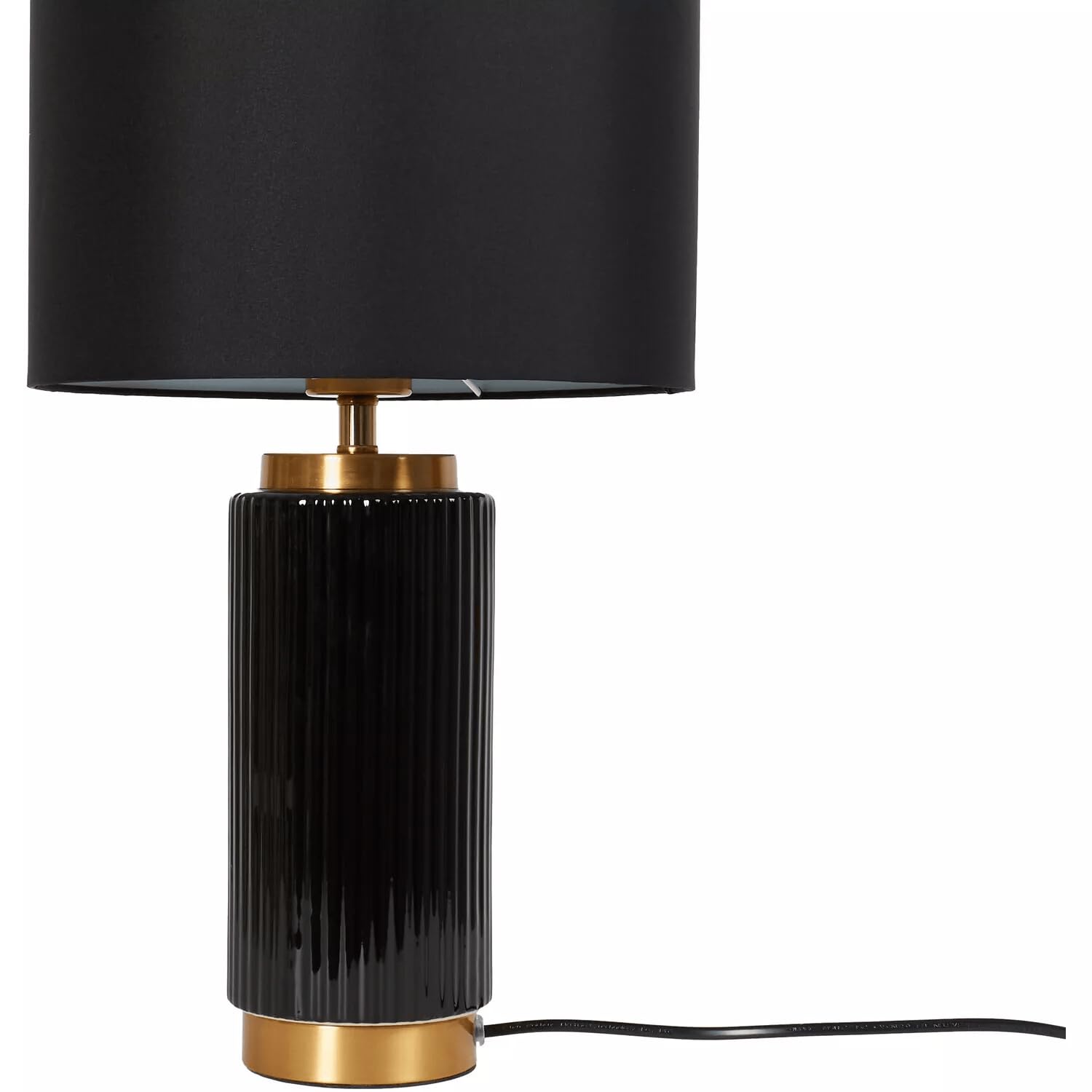 New Modern Ceramic Table Lamp – Black & Gold Finish, Stylish Bedside or Living Room Light with Large Shade, 47cm Height, 10W Edison Screw Fitting N-12