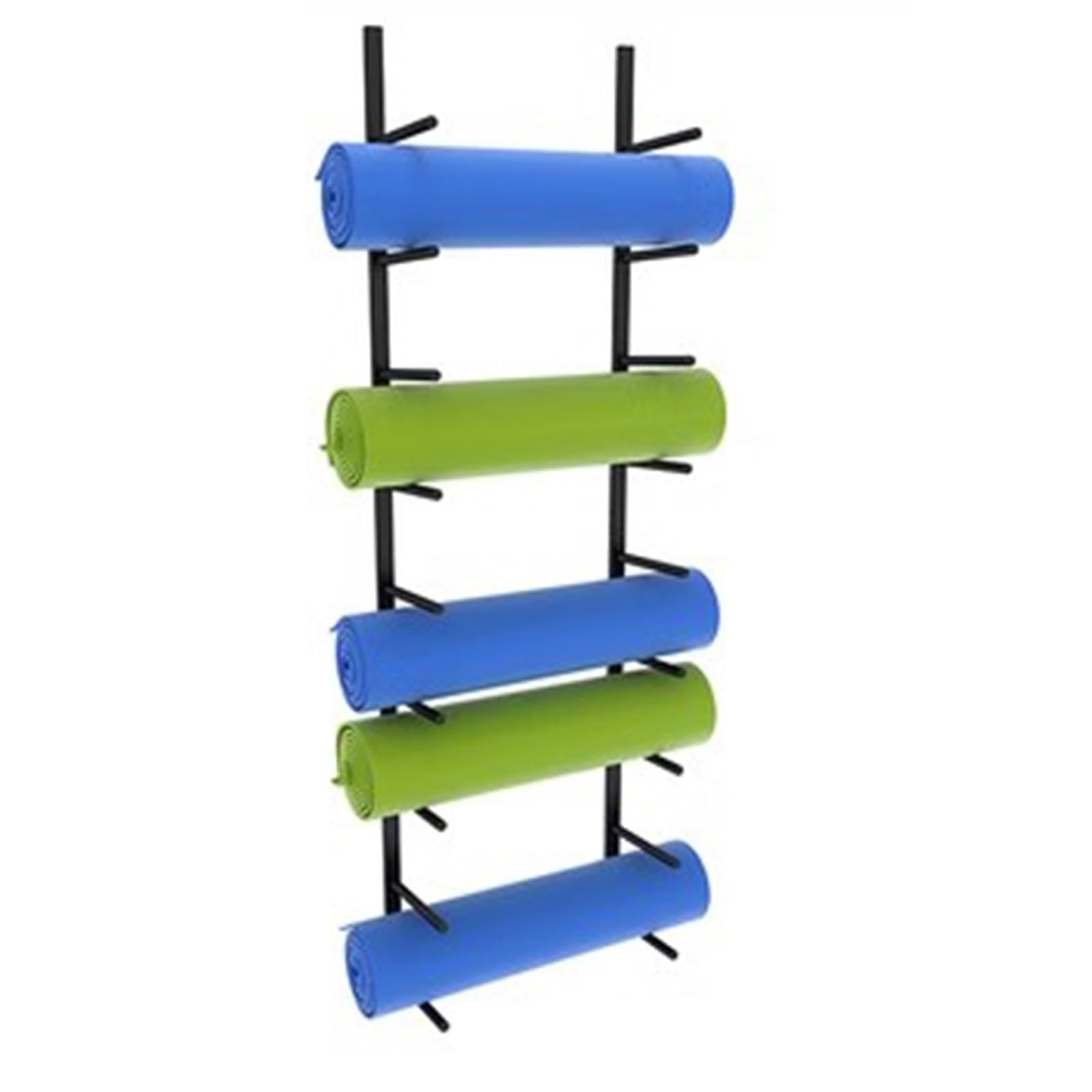 Soporte de Pared para esterillas de Yoga con Ganchos de 12 cm. Ahorra Espacio en gimnasios y Estudios de Yoga. Fácil instalación. Negro, 155 cm.