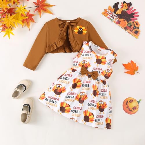 Toddler Girls Thanksgiving Dress and Cardigan Set Little Girls Thanksgiving Day Outfits Turkey Outfits2