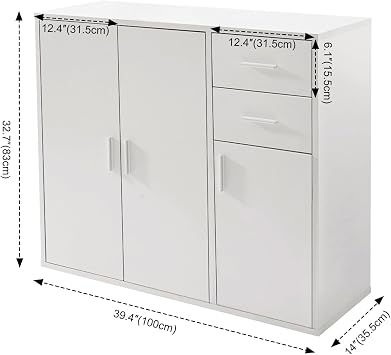 Panana Sideboard Storage Cupboard Cabinet Unit with Doors and Drawers Living Room Bedroom Furniture (White)