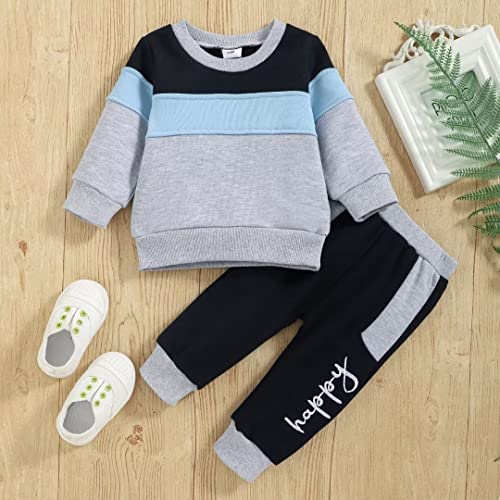 Baby Boy Clothes Toddler Infant Boys Fall Winter Outfit Long Sleeve Multi-Color Sweatshirt Pants Set 2 PCS2
