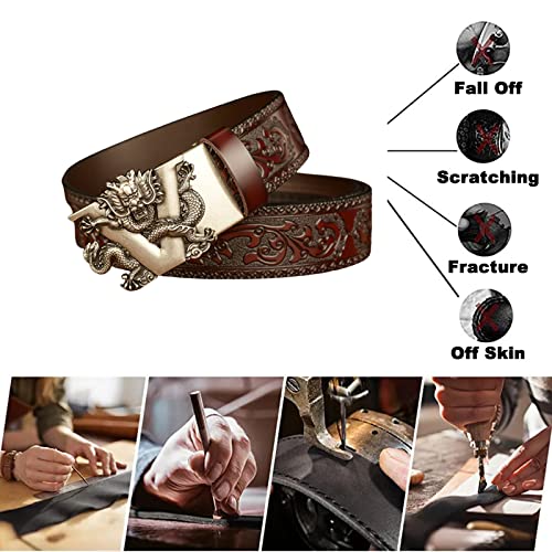 Comfort Leather Slide Ratchet Belt With Automatic Carved Dragon Buckle - Adjustable For Jeans3