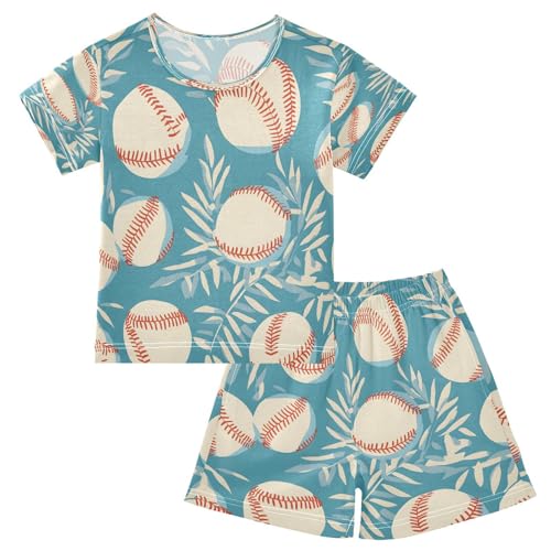 senya Short Sleeve Pajamas Sets Summer Cotton Sleepwear Baseball White Leaves