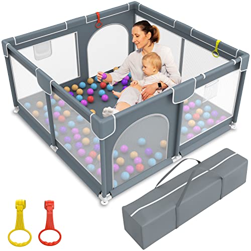 Image of Baby Playpen, Large Baby Playard Baby Playpen for Toddlers, Portable Large Baby Fence Area with Anti-Slip Base, Kids Activity Center with Gate, Baby Play Yard Baby Fence with Soft Breathable Mesh