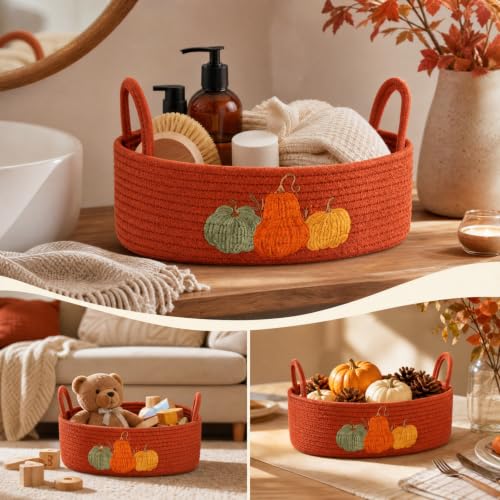 Orange Storage Basket Pumpkin Cotton Rope Baskets For Organizing Fall Decor - image 5