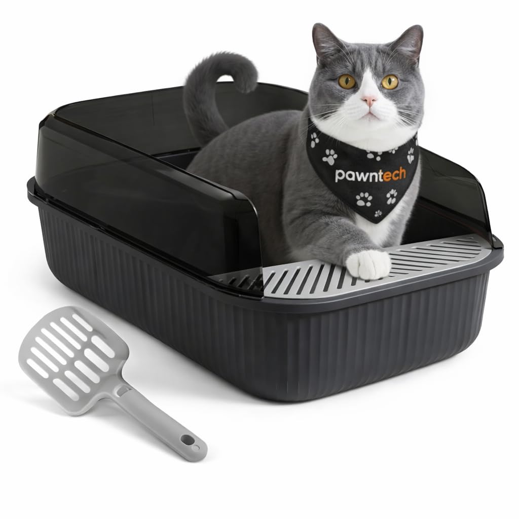 Bac à Litière pour Chat XXL Esthétique 51x35x19 cm I Semi Ouverte - Anti-éclaboussure I Pelle de Nettoyage Inclus (Noir Sidéral)
