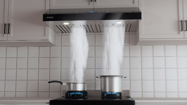 IKTCH Upgrated 30″Under Cabinet Range Hood, 900 CFM Ducted Range Hood with 4 Speed Fan, White Stainless Steel & Tempered Glass Range Hood 30 inch with Gesture Sensing&Touch Control Making life Smarter