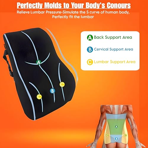 kossto Orthopedic Back Brace Memory Foam Lumbar Support Backrest for Upper, Middle & Lower Back Pain Compatible with Car, Office Chair having Mesh Cover, Adjustable Strap with 2 Years Warranty (BLACK) - Image 5