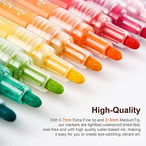 IVSUN Marqueur Peinture Acylique Feutre Acrylique Peinture 35 Couleurs 0,7 mm et 3 mm Stylo Peinture Acrylique pour papier, toile, bois, vitrail, céramique, artisanat - Image 6