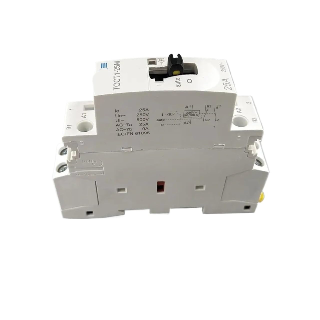 Contacteur modulaire 2P 25A pour rail DIN avec commande manuelle 1NO 1NC