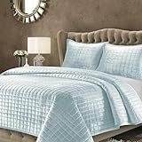 Tribeca Living Juego de edredón de Terciopelo tamaño Queen, Color Azul Claro