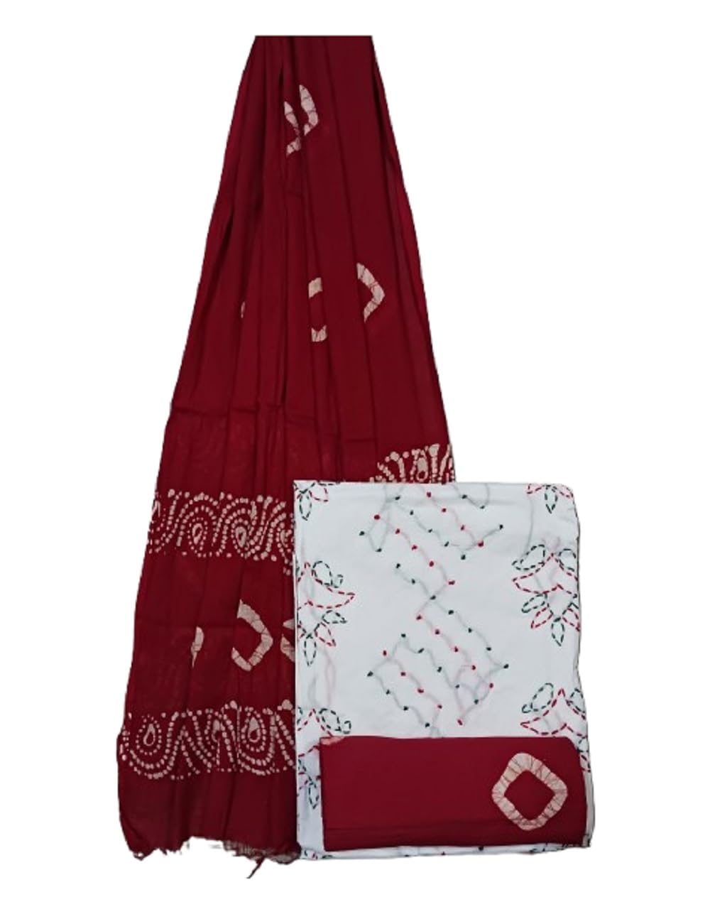 women’s pure soft Cotton Embroidery Work 3 piece white Suits Set Dress Material with Batik printed Dupatta.(Top 2.35 meter, Bottom 2.35 meter, Dupatta 2.25 meter)-image-45