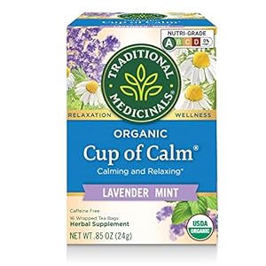 Traditional Medicinals Organic Cup of Calm Lavender Mint Herbal Tea, Calming & Relaxing, (Pack of 1) – 16 Tea Bags