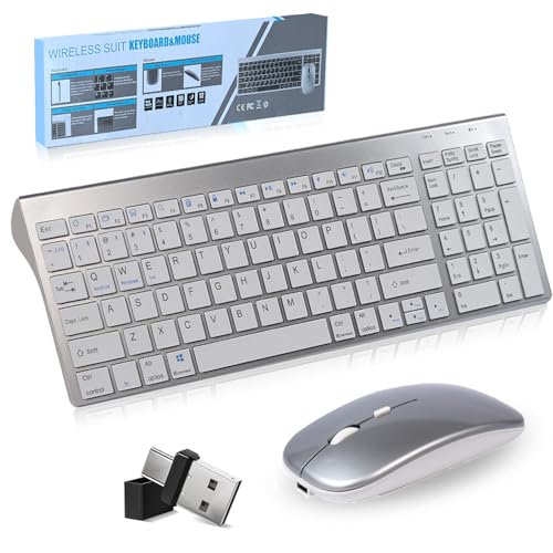 Teclado inalámbrico recargable y ratón silencioso 5 en 1 para evitar cables en el PC