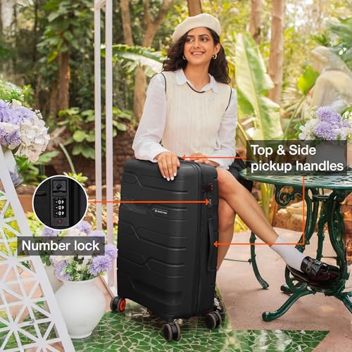 Image of Nasher Miles Paris Hard-Sided Polypropylene Luggage Set of 2 | 55cm & 65cm | 8 Wheels Small & Medium Trolley Bag for Travel | Suitcase (Black)