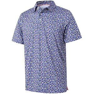 Golf Shirts for Men Dry Fit Short Sleeve Print Performance Moisture Wicking Polo Shirt