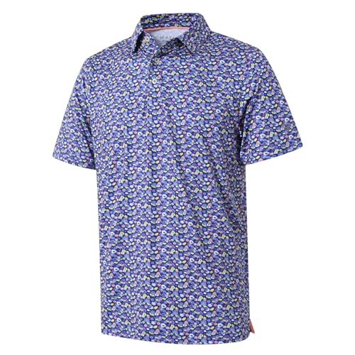 M MAELREG Golf Shirts for Men Dry Fit Short Sleeve Print Performance Moisture Wicking Polo Shirt, Navy Flower, XX-Large