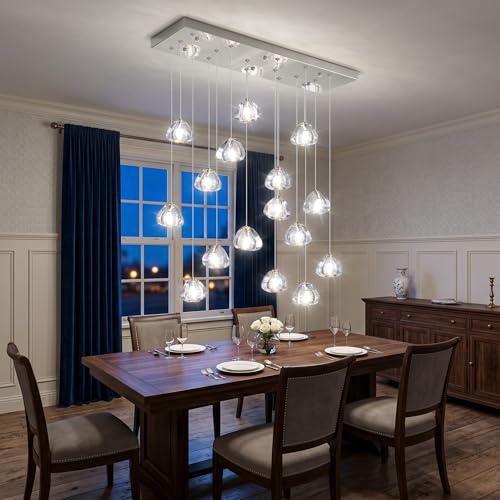 HAIXIANG Crystal Rectangular LED Chandelier for Living Dining Room Light Dimmable High Ceiling Pendant Lights Fixtures Lighting Chandeliers for Foyer Entryway Lighting Polished Chrome — view 4